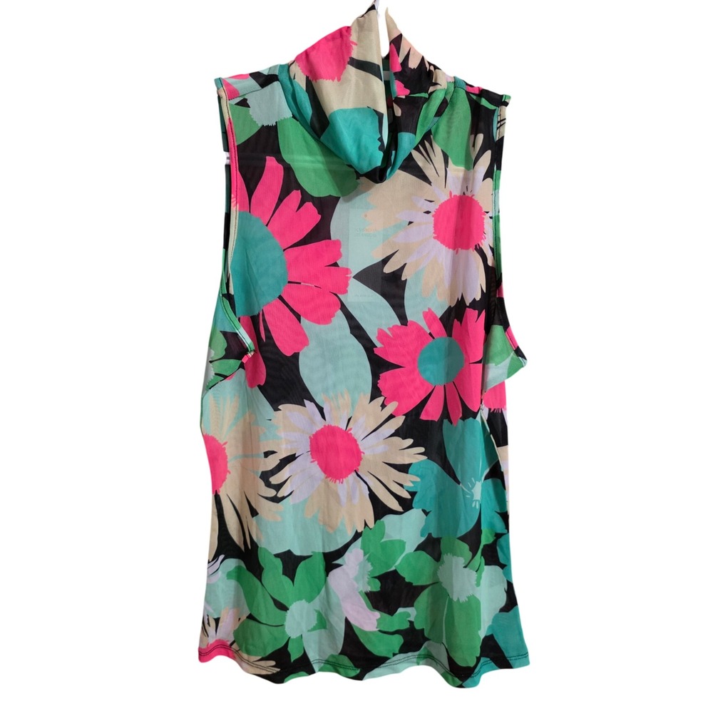 AFRM Women's Daisy Floral Mesh Cowl Neck Sleeveless Top‎ Pink Green Medium
